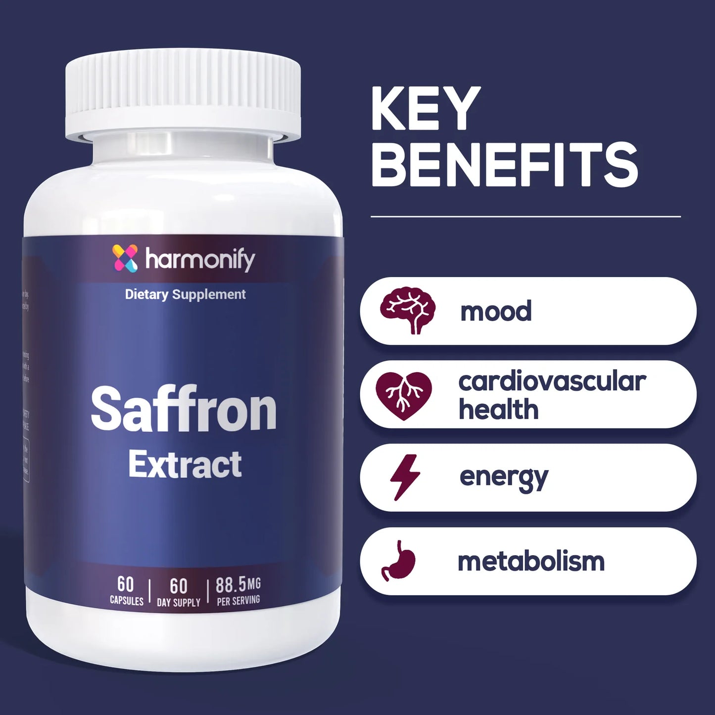 Saffron Extract - HARMONIFY 88.5mg – Mood, Eye & Appetite Support – 60 Capsules